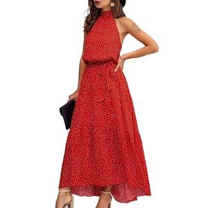 NWT Red Polka Dot Halter Maxi Dress